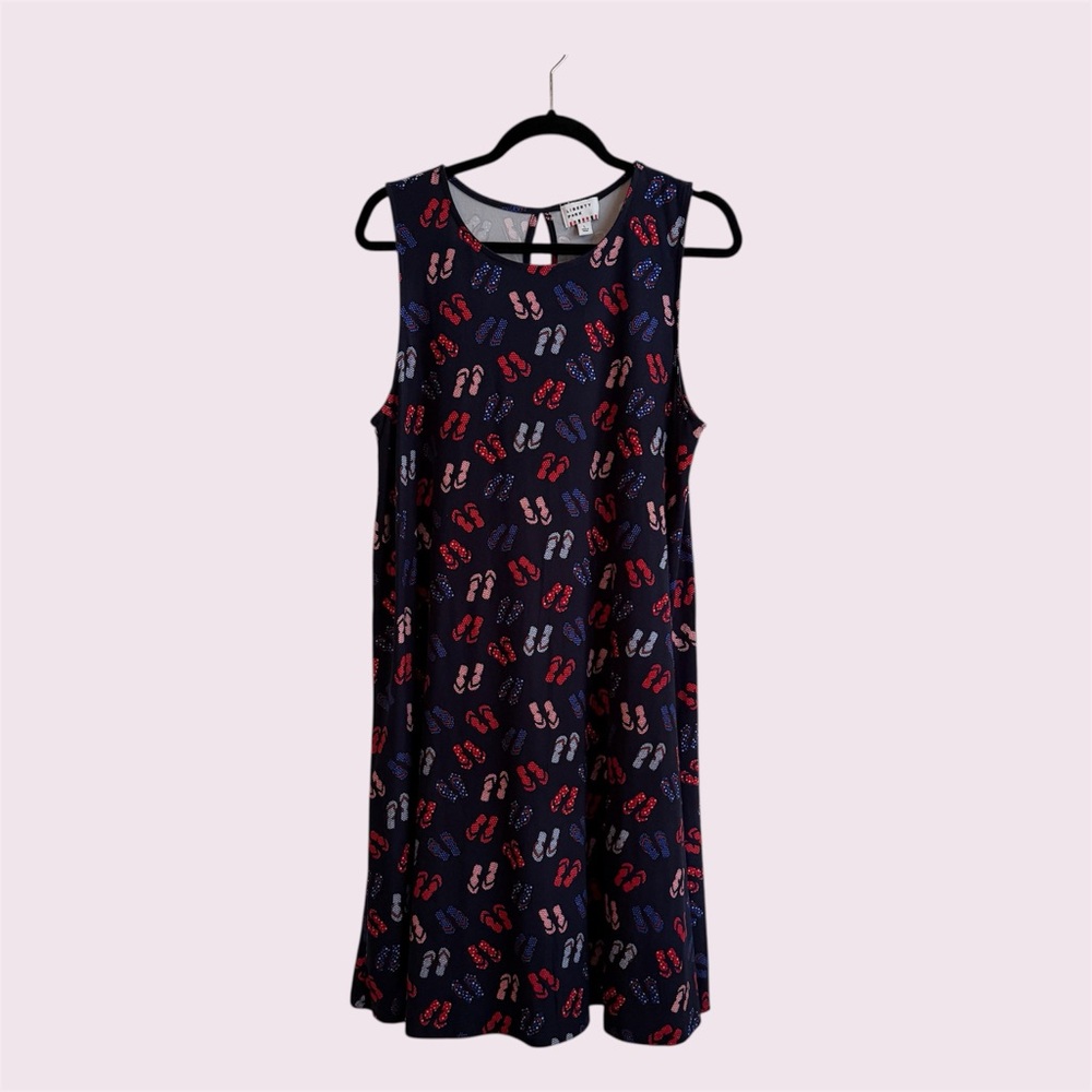 Liberty Park Large Red/White/Blue Americana Swing Dress, EUC
